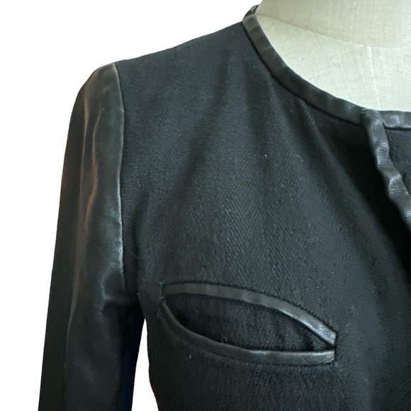 IRO Woman’s Leather and Cotton Linen Blend Black Zippered Biker Jacket Size 0 - Picture 5 of 9